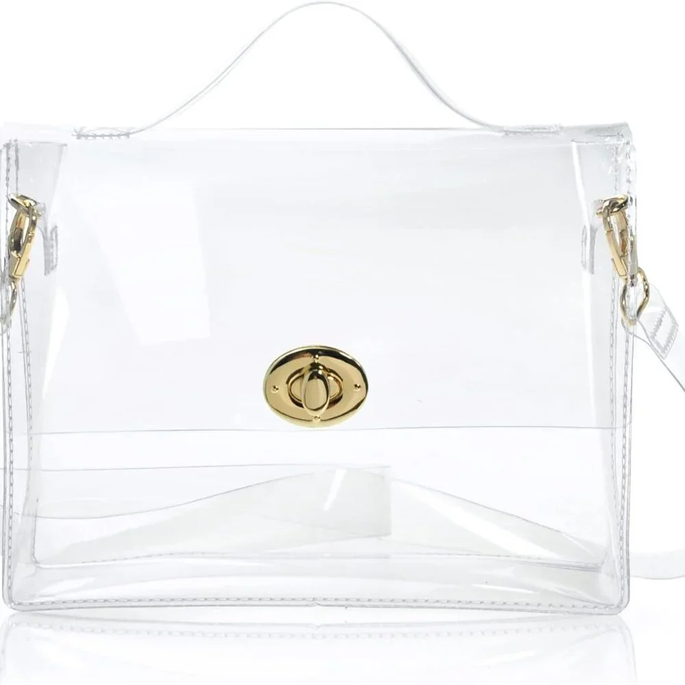 Clear PVC Crossbody Bag Women’s Stadium Approved with Turn Lock Closure